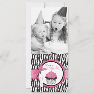 Invitation Chic Zebra Print & Cupcake Birthday Modèle photo