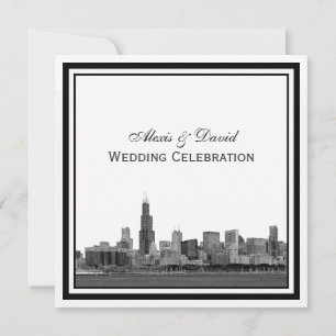 Invitation Chicago Skyline #2 Gravé Cadre Mariage