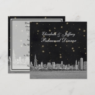 Invitation Chicago Skyline Black Gold Star S Répétition