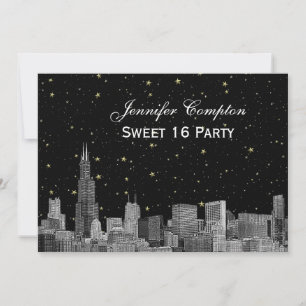 Invitation Chicago Skyline Etch Starry DIY BG SQ Sweet 16 H