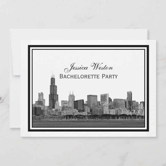 Invitation Chicago Skyline Etched Cadre #2 H Bachelorette (Devant)