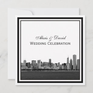 Invitation Chicago Skyline Gravé Cadre Mariage