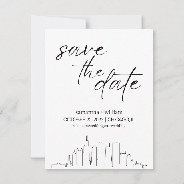 Invitation Chicago Skyline MINIMALIST Enregistrez la Date (Devant)