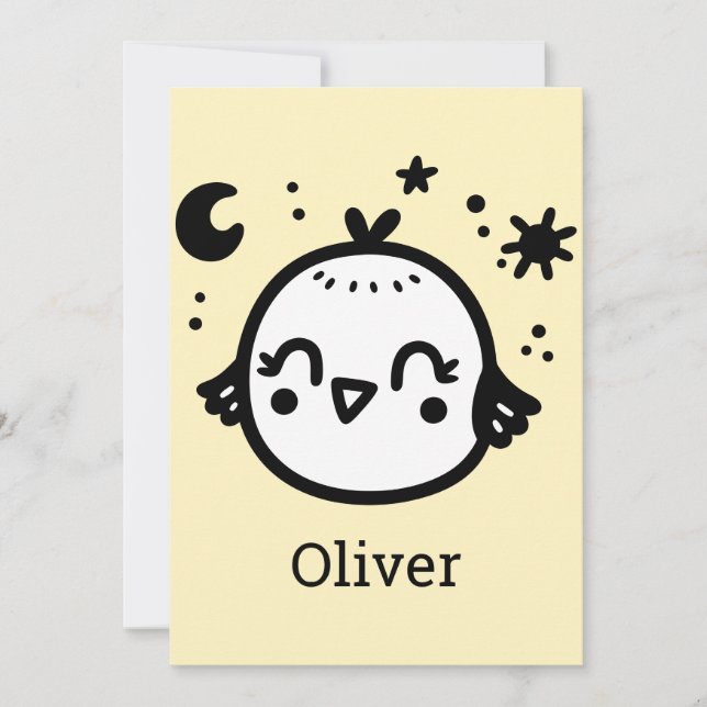 Invitation Chick gai - Kawaii Bird Line Art" (Devant)