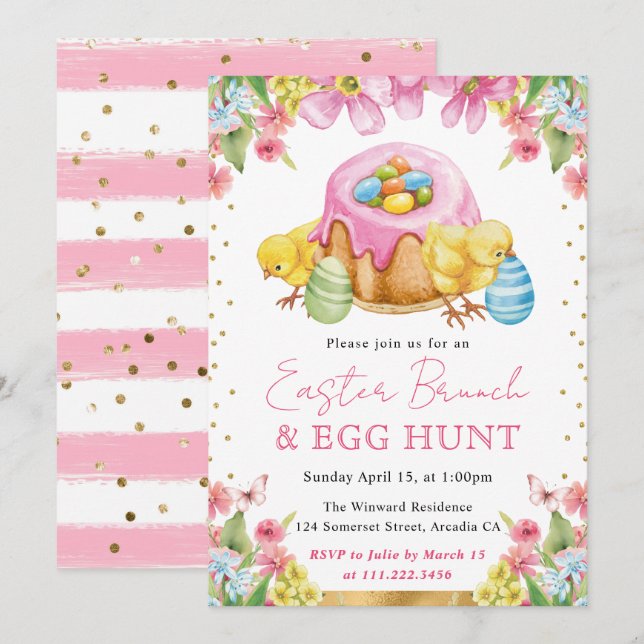 Invitation Chicks à l'aquarelle et Brunch de printemps de Pâq (Devant / Derrière)