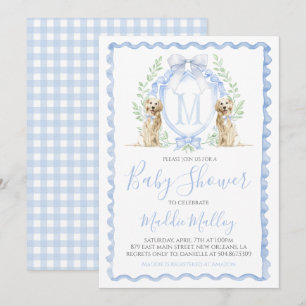 Invitation Chien Baby shower Preppy Garçon Chien En vichy ble