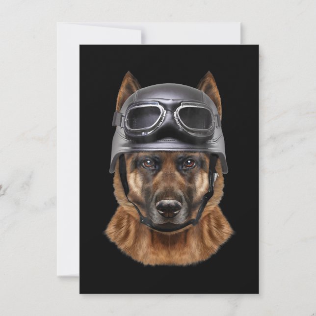 Invitation Chien berger Allemand, Biker En Casque De Moto (Devant)