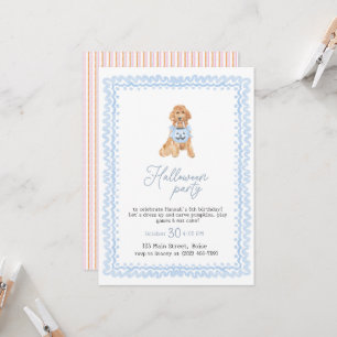 Invitation Chien Blue Preppy Citrouille Halloween Party