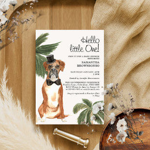 Invitation Chien Boxer de Baby Shower Garçon Tropical Palm