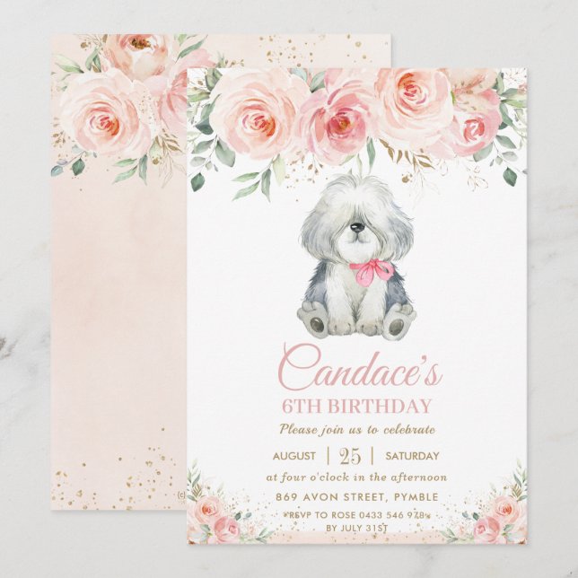Invitation Chien Chien Chien Chien Chien Chien Rose Floral Gi (Devant / Derrière)