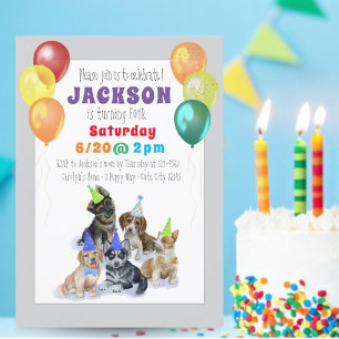 Invitation Chien Chien Chien Chien Coloré Anniversaire Fête