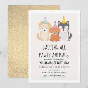 Invitation Chien Chien Chien Parties scintillant Or Animaux V
