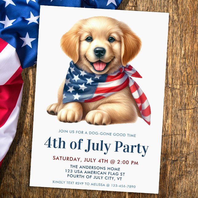 Invitation Chien Chien Chien Patriotique Golden Retriever 4 j (Créateur téléchargé)
