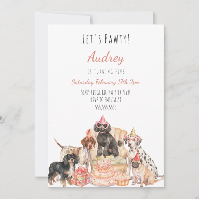 Invitation Chien Chien Pals Anniversaire Fille (Devant)