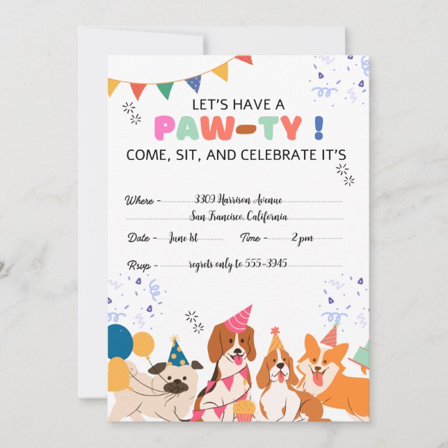 Invitation Chien chiot Anniversaire Fête Chiot Paw-ty Invitat (Devant)