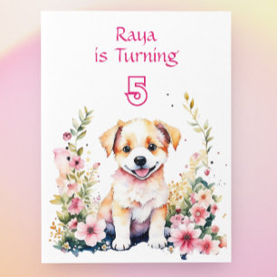 Invitation Chien chiot en fleurs Fête d'anniversaire de la fi