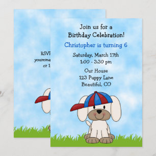 Invitation Chien chiot mignon avec Casquette de baseball Anni