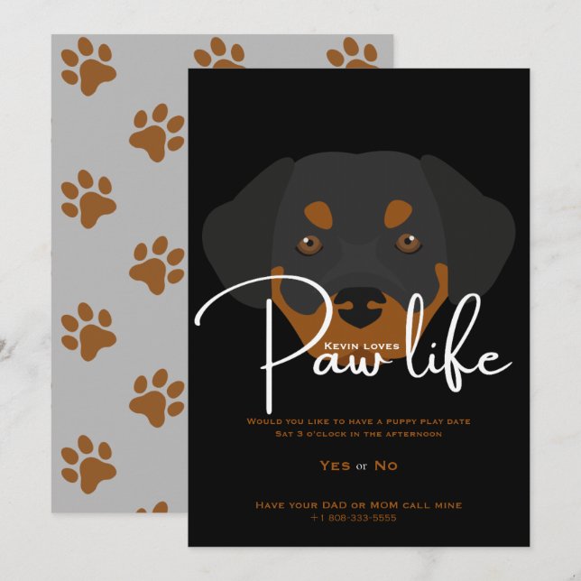 Invitation Chien chiot mignonne vie de papaye fête moderne in (Devant / Derrière)