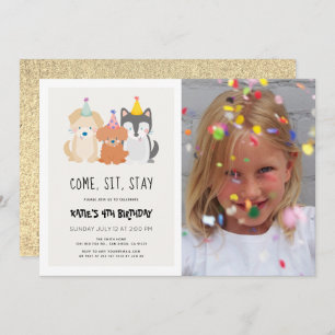 Invitation Chien chiot Parties scintillant or Anniversaire Pa