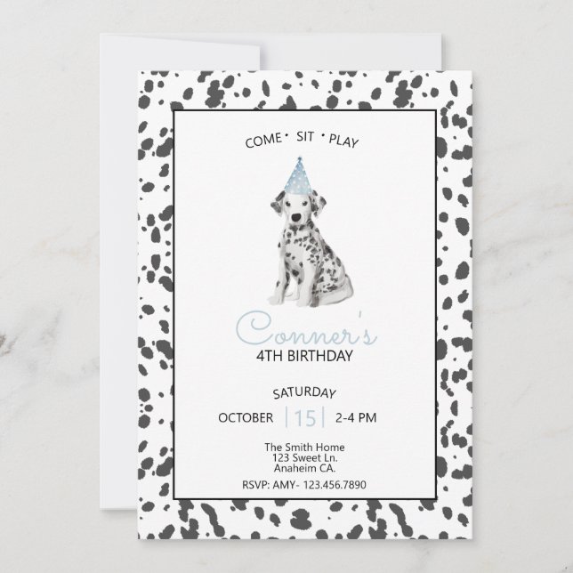 Invitation Chien Dalmatien bleu Venez assis Restez assis Joue (Devant)