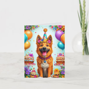 Invitation Chien d'anniversaire avec gâteau et ballons
