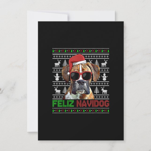 Invitation Chien de boxe Feliz Navidog Funny Christmas (Devant)