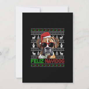 Invitation Chien de boxe Feliz Navidog Funny Christmas