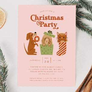 Invitation Chien de chat de Noël rose