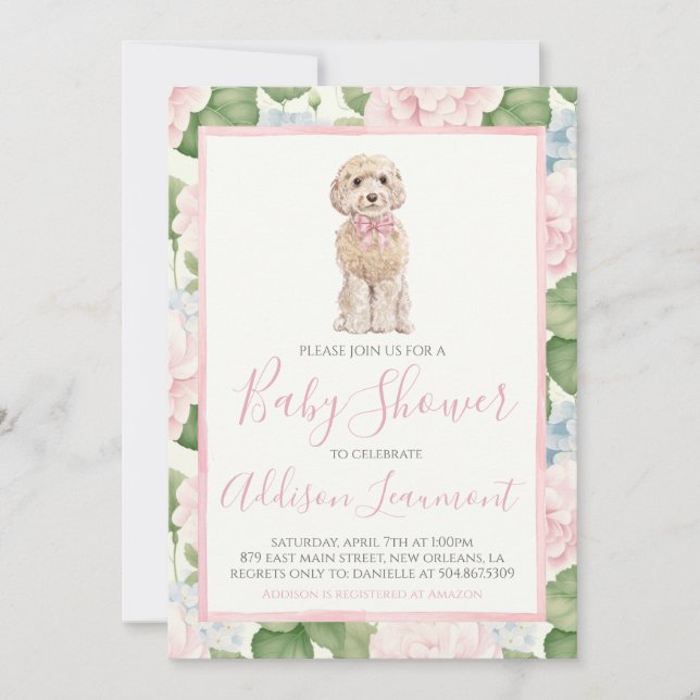 Invitation Chien de chien doré Baby shower fille (Devant)