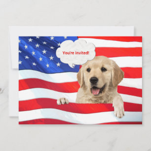 Invitation chien de fête BBQ du 4 juillet sur drapeau