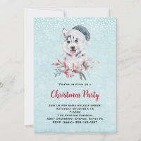 Chien de Noël Husky dans un chapeau de Père Noël