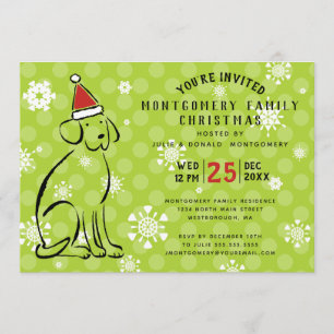 Invitation Chien de Noël moderne Red Santa Hat Fête de Noël
