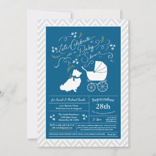 Invitation Chien de Poméranie Baby shower Blue Boy