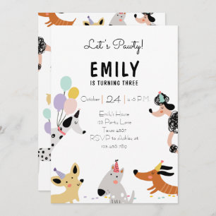 Invitation Chien Fête d'anniversaire Chien Chiot Pawty Fille