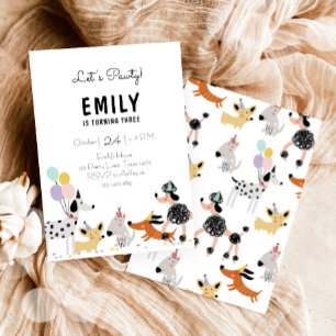 Invitation Chien Fête d'anniversaire Chien Chiot Pawty Fille 