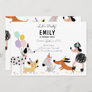 Invitation Chien Fête d'anniversaire Chien Chiot Pawty Fille