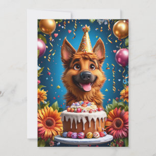 Invitation Chien heureux célébrant son anniversaire
