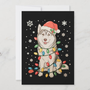 Invitation Chien Husky Chapeau de Père Noël Lumières de l'Arb