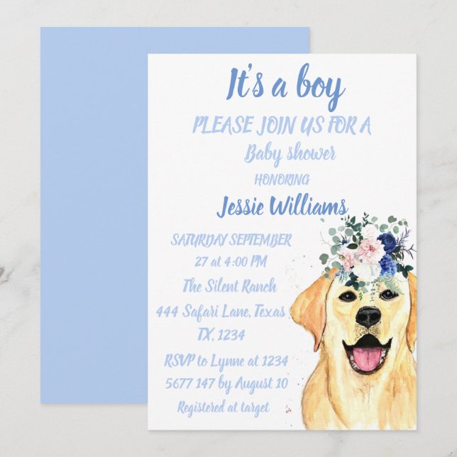 Invitation Chien mignon Chien chiot Labrador Fun Baby boy dou (Devant / Derrière)