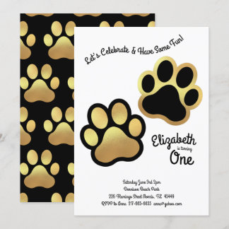 Invitation Chien mignon Empreinte de patte Enfants 1er Annive