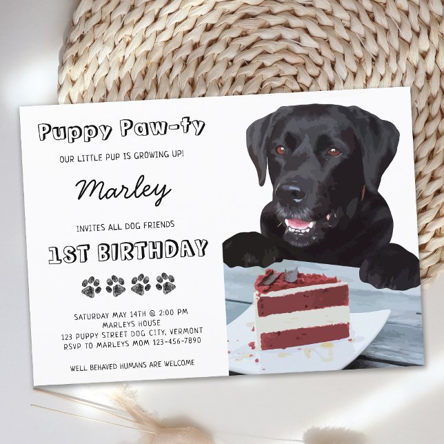 Invitation Chien mignon fête d'anniversaire Black Lab Puppy (Créateur téléchargé)