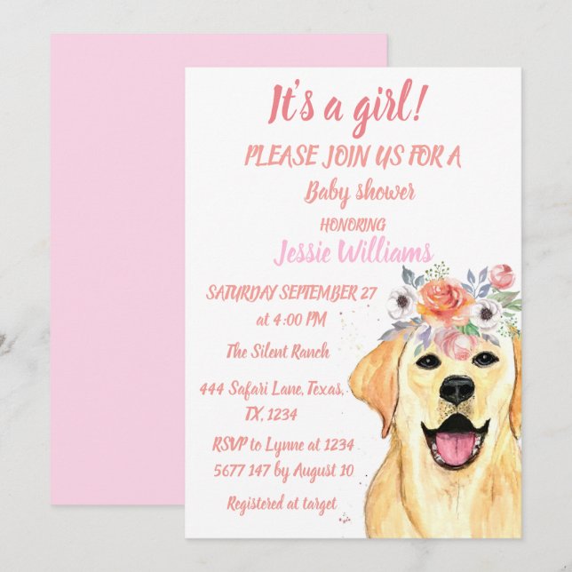 Invitation Chien mignon Labrador Animaux Roses Chiot rose Pet (Devant / Derrière)