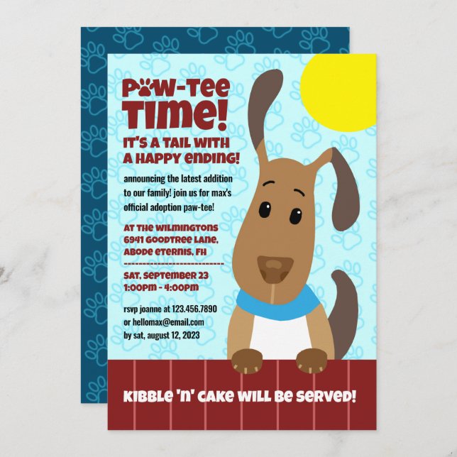 Invitation Chien mignon sur clôture Pet d'adoption Pawprints  (Devant / Derrière)