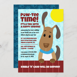 Invitation Chien mignon sur clôture Pet d'adoption Pawprints 