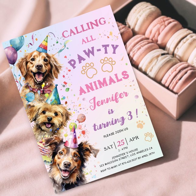Invitation Chien Pawty Anniversaire Fille 3e Anniversaire (Créateur téléchargé)