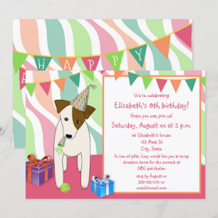 Invitation chien portant la fête casquette rose fille d'anniv