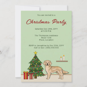 Invitation Chien Retriever doré jaune avec arbre de Noël