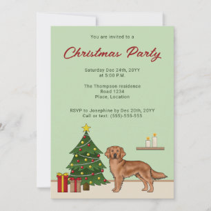 Invitation Chien Retriever Golden Rouge Avec Arbre de Noël Ve