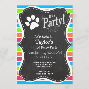 Invitation Chien, Woof; Neon Orange Rose Bleu Bleu Gris Vert