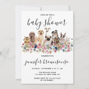 Invitation Chiens Animaux Baby shower de célébration de la fa